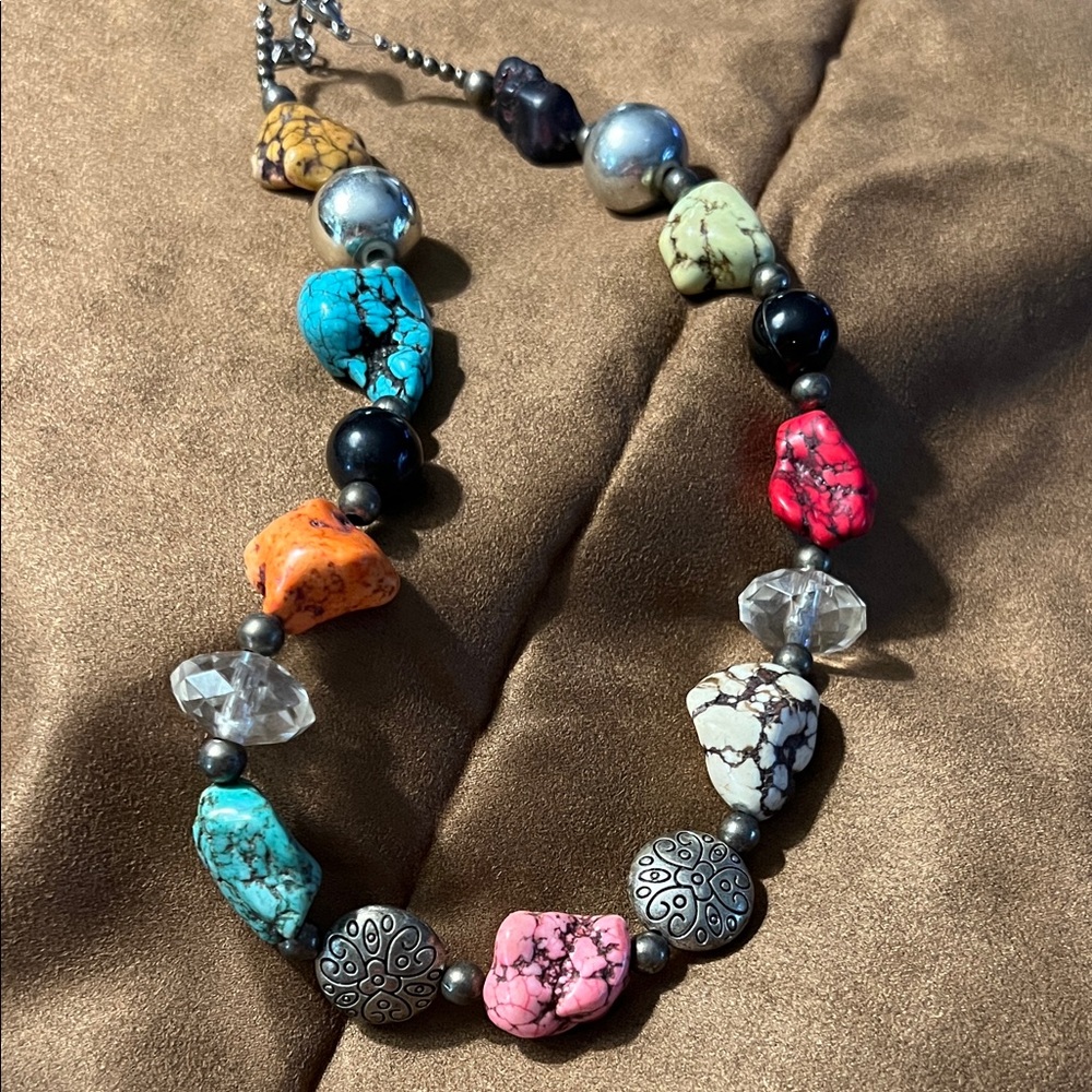 Colorful Mixed Stone Beaded Necklace - Multi